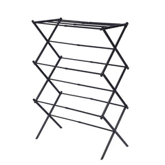 STANSY Foldable Cloth Drying Stand, Multi-Tier Metal Clothes Airer, Space-Saving Freestanding Laundry Rack for Home, Balcony, Laundry Room, Black