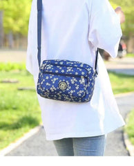 MOMISY Women Mobile Cellphone Messenger Bag Ladies Nylon Shoulder Cross Body Long Strap for College, Outing, Travelling, Work (Small, WhiteFlower)