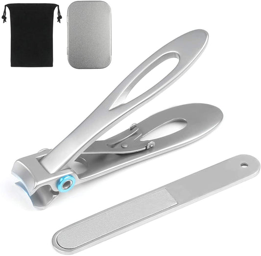 SYGA Large Nail Clippers for Thick Nails, Strong Toenail Clipper with Nail File Set, Heavy Duty Stainless Steel Nail Cutter with Metal Case for Men and Women