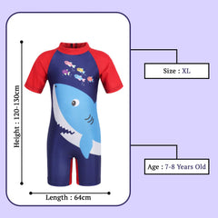 SYGA Children's Swimsuit Short Sleeve Big Red Shark-XL Size Perfect for Kids Age 7-8 Years Old (Red)