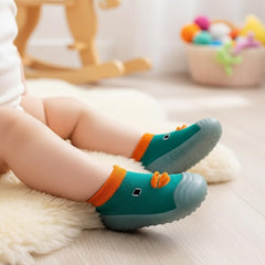 MOMISY Baby Anti-Skid Shoe Socks, Rubber Sole, Unisex, Low Top, Indoor Casual Wear, 3 Pairs (IN, Age, 12 Months, 18 Months, Green)