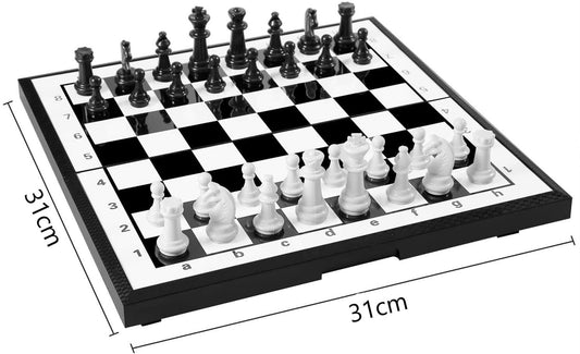 SYGA Magnetic Chess Board Set Game Travel Chess Set Magnetic Chess Set Chess Draughts Set 2 in 1 Foldable Portable Chess Board Set Traditional Strategy Game for Kids/Children/Adults-24.5cm*24.5cm