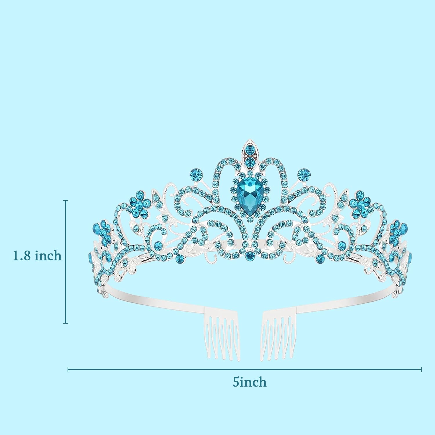 SYGA Bridal Princess Girl Tiara and Rhinestone Crown Headband Hair Accessories for Women Wedding Ceremony Party (Silver Plating + Sky Blue)