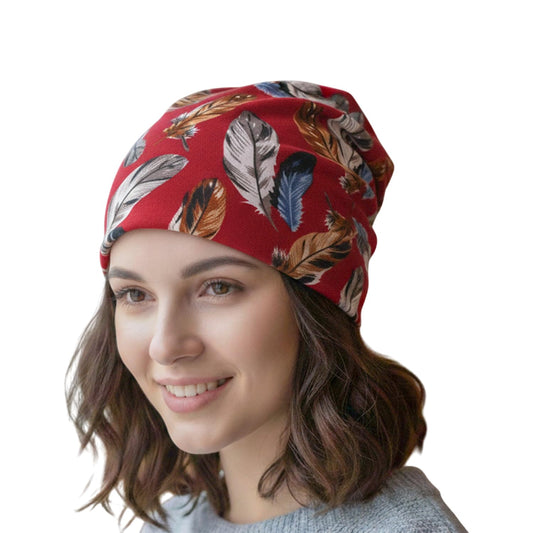 MOMISY Women Unisex Winter Beanie Hat & Neck Warmer | Knitted Multifunctional Scarf Cap with Letter Print | Warm Pullover Hat (in, Alpha, Free Size, FeatherMaroon)