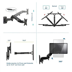 SYGA NB F150 Monitor Wall Mount Bracket, Full Motion Single Arm for 17-35 Inch Screens, 3-12kg Load Capacity, Black