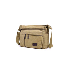 MOMISY Canvas Sling Cross Body Bag Travel Side Bag Office Messenger Bag Business Bag Multi Pocket Shoulder Bag Money Bag for Adults, Men and Women (Khaki)