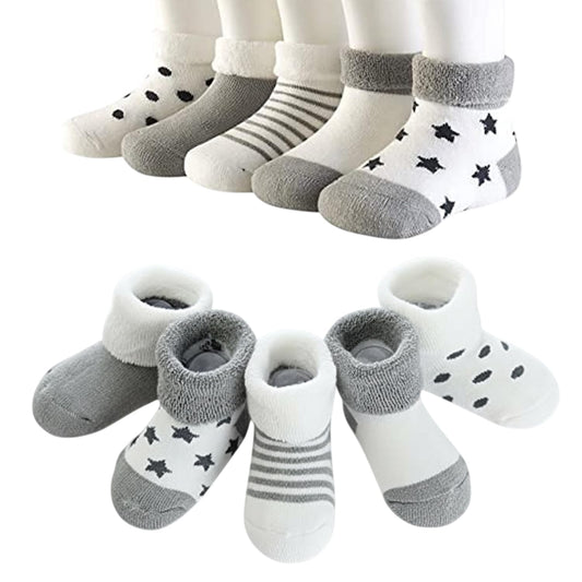 MOMISY 5 Pairs Baby Girl Boys Tube ankle Bamboo Socks for Baby Girl BoysToddlers Infant kids (Grey, 0 Months to 6 Months)