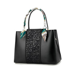 SYGA Women Elegant Embroidered Handbag with Silk Scarf Handle