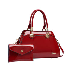 SYGA 2-Piece Women's Glossy Handbag with Matching Wallet | Elegant Shell Design Tote Bag with Gold Hardware