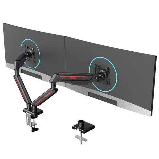 ETHU Monitor Arm Desk Mount for Monitors from 2 to 9 kg Ultra Wide Screens up to 32 inches Full Motion Swivel Height Adjustable Monitor Stand C Clamp (Black, Dual Monitor Arm)