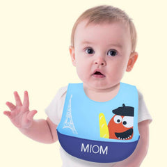 MOMISY Baby Bib For Newborn Waterproof Silicone Apron Wipeable Stain Resistant With pocket For 6 months and up (1, BlueMIOM)