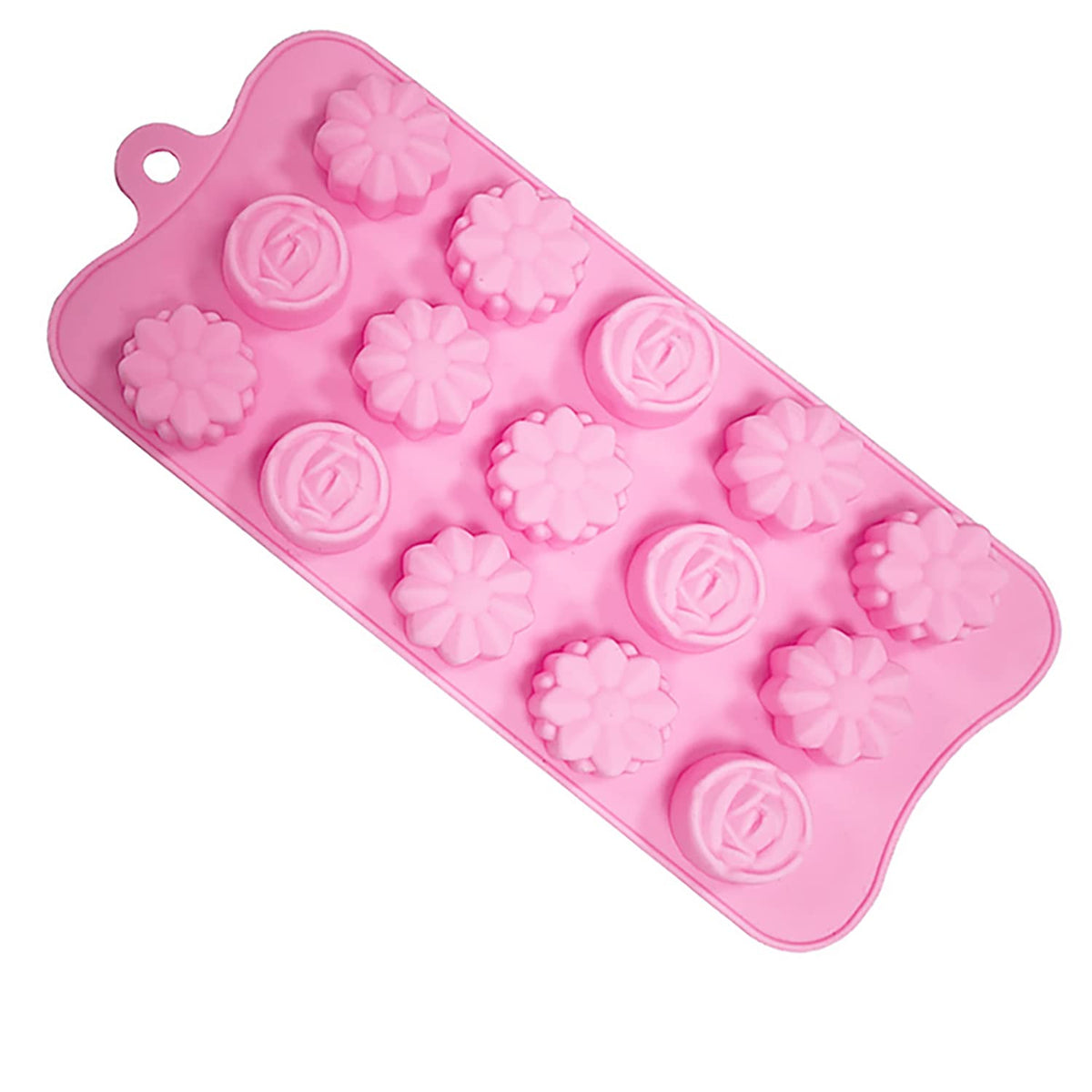 SYGA Silicone Rose & Candy Flowers Shape Chocolate Jelly Candy Mold, Cake Baking Mold, 15-Cavity Bakeware Mould, Pink