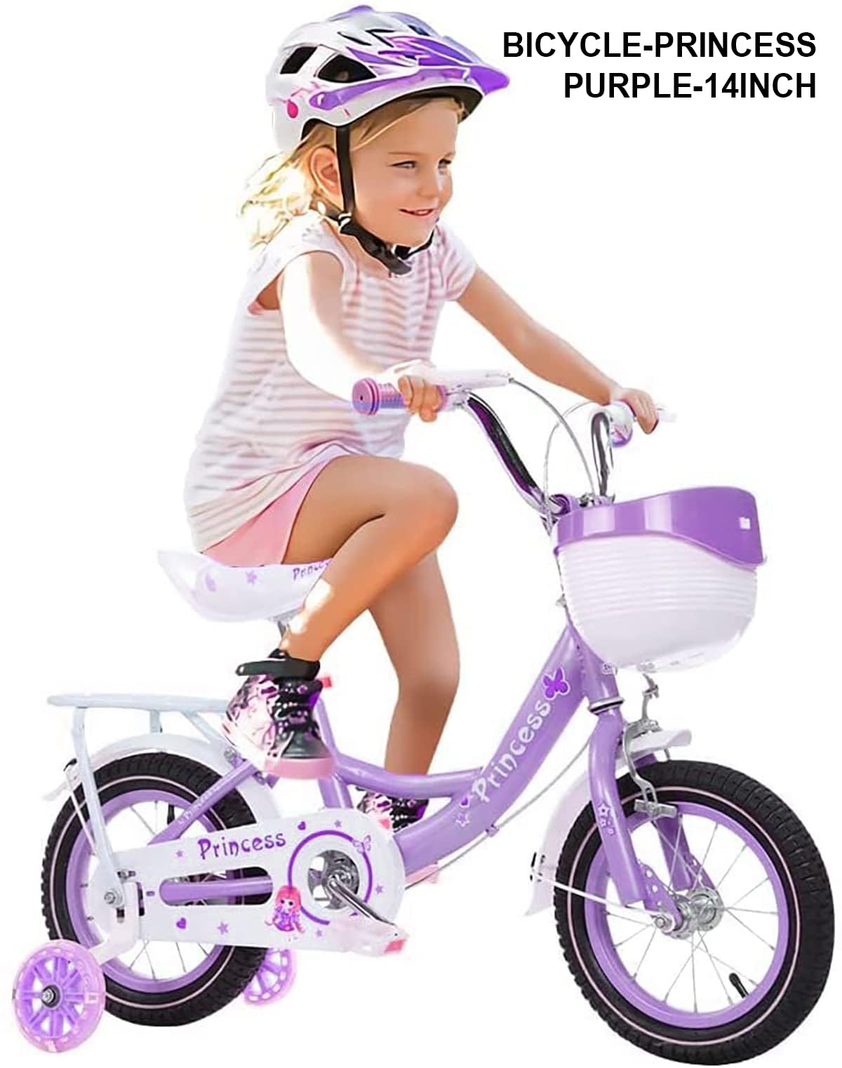SYGA Princess Bicycles for Kids 3-6 Years Children's Basket Bicycle Magnesium Alloy (14INCH, Pink)