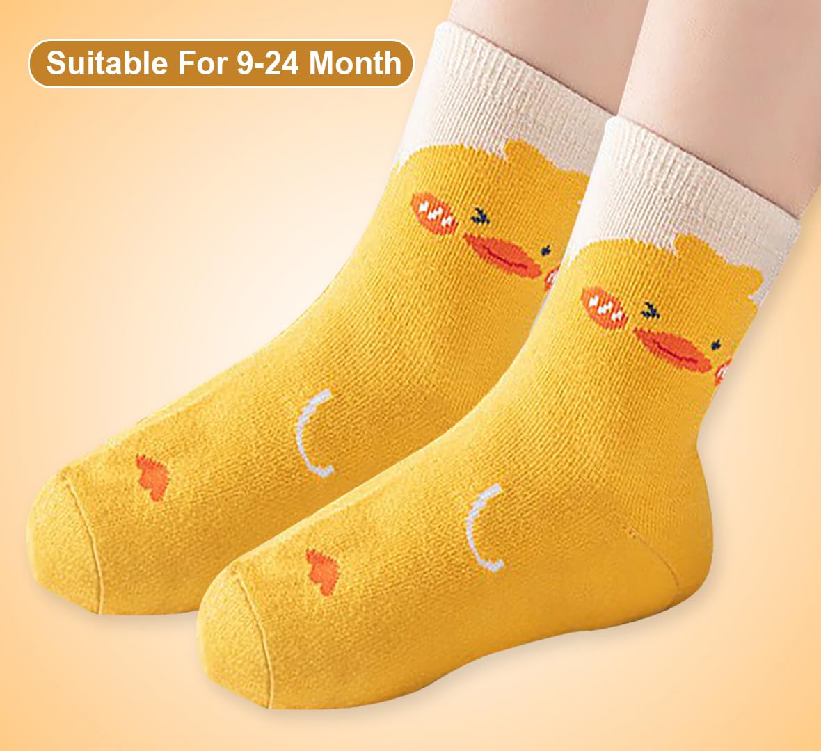 SYGA 5 Pairs Baby Girl & Baby Boy Socks, Toddlers Infant Cotton Warm Stretch Crew Socks with Duck Design, Suitable for 9 Months to 2 Years baby