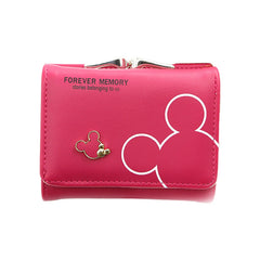 SYGA Women's Cute Mickey Mouse PU Leather Wallet with Iron Clip Stylish Card & Coin Purse(Rose Red)