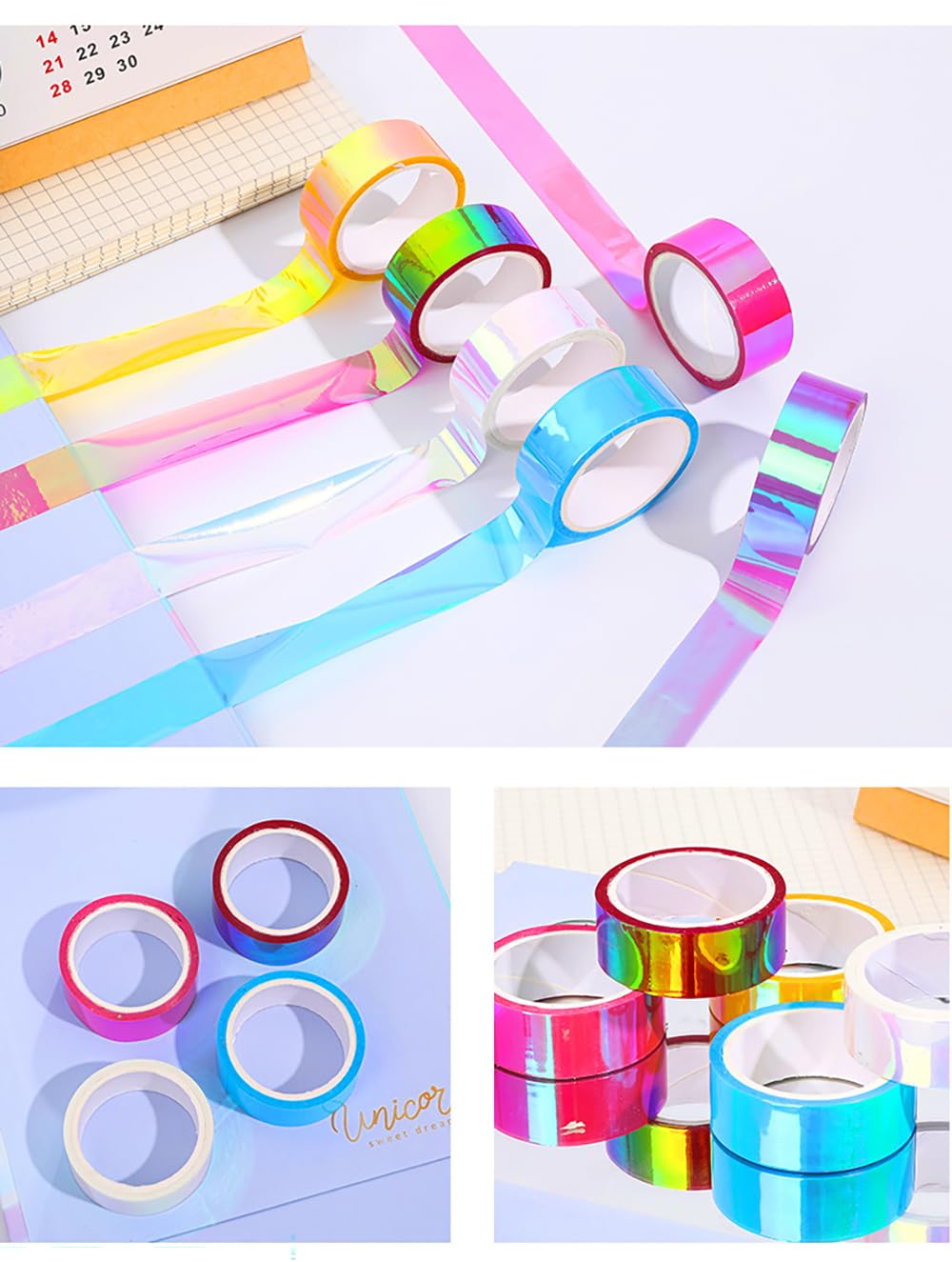 SYGA Pack of 3 Rainbow Laser Tape Stationery Hand Account Color Decoration Waterproof Tape Student Diy Hand(RED-PURPLE-BLUE)