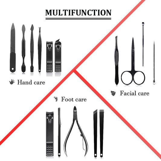 SYGA Tools Nail Cutter Manicure Pedicure Set Professional Fingernail Clipper Grooming Kit (Black) - Pack of 15
