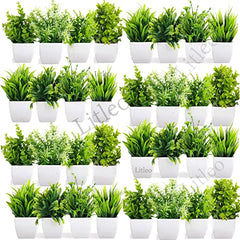 Litleo Plastic Artificial Plants Mini, Eucalyptus Potted Faux Decorative Grass Plant For Home Decor, Indoor, Office, Desk, Shelf, Table Decoration (Pack Of 4), Green