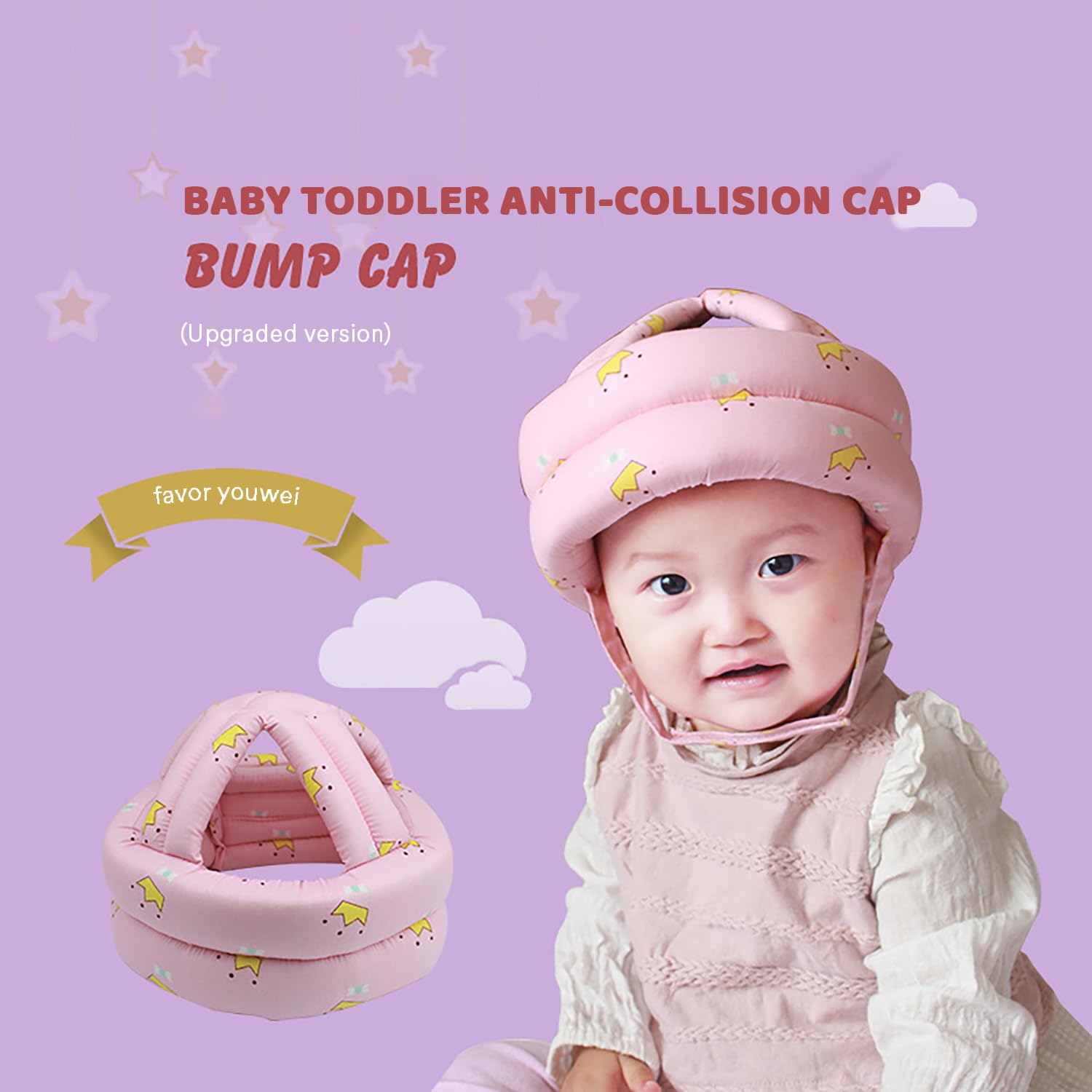 SYGA Baby Head Protector Toddler Infant Safety Helmet Head Protection for Unisex Learn to Walk Crawling Adjustable Head Protective Hat -Pink Crown for 0-3 Years