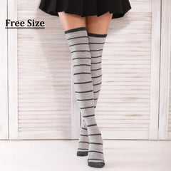 MOMISY Knee Socks for Womenand Girls Premium Cotton Blend, Breathable Long Knee High Stockings, Ultimate Comfort and Style, Ideal for Daily Use- Pack of 1 (Free Size) (Grey Black)