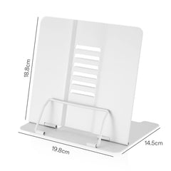 SYGA Reading Bookshelf Metal Mini Book Stand,Book Holder, Hands Free, Adjustable Cookbook,Documents Holder, Portable Bookstand for Music Books, Textbook, Recipe,Tablet, Ipad(White)