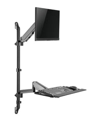 Gas Spring Monitor Arm & Keyboard Tray – Fits 17-32'' Screens – Height Adjustable Sit-Stand Workstation for Home & Office (Wall Mounted)