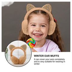 SYGA Children's Cute Pink Kitty Design Warm Earmuffs for Cold Protection Hot Warm Glitter Sequine Suitable For 10 Years Above