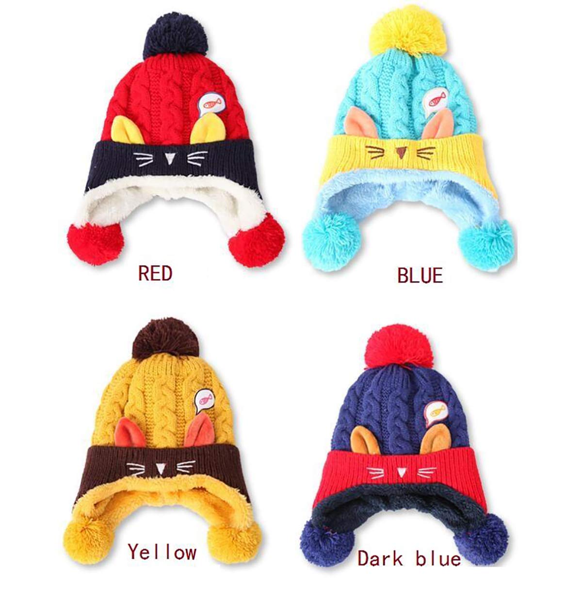 SYGA Winter Cap Ear Proction Beanie Knitted Pompom Baby Cap 2-5 Year Kids Cap Red