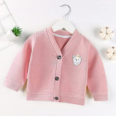 Momisy Baby Boy & Girls Cotton Blend Sweater Jacket Front Open V-Neck Cardigan 3 To 4 Years, Pink, Extra-Large