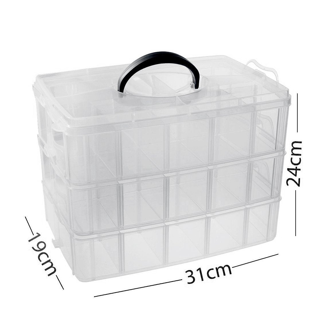 SYGA 3-Tray Transparent Plastic Organizer Storage Box/Basket/Container with Collapsible and Removable Dividers(31 X 19 X 24Cm)(White)