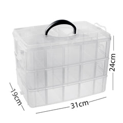 SYGA 3-Tray Transparent Plastic Organizer Storage Box/Basket/Container with Collapsible and Removable Dividers(31 X 19 X 24Cm)(White)