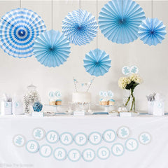 SYGA Paper Hanging Fans, Hanging Fiesta Paper for Decoration Set, Blue - Pack of 12