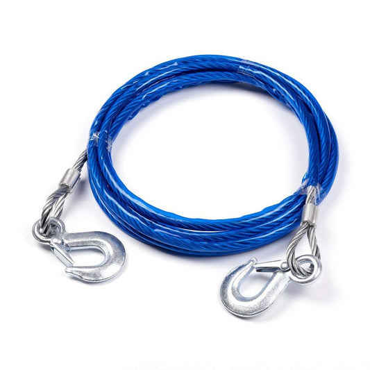 Syga 4 m 5 Tons Steel Wire Tow Cable Rope with Hooks for Cars (Blue)