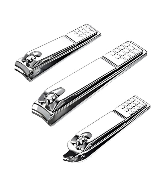 SYGA Nail Pack of 3 Clipper Set - Premium Silver Stainless Steel Deluxe Fingernail and Toenail Clipper Cutter
