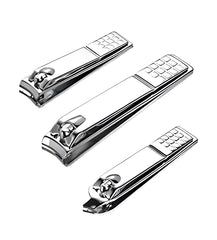 SYGA Nail Pack of 3 Clipper Set - Premium Silver Stainless Steel Deluxe Fingernail and Toenail Clipper Cutter