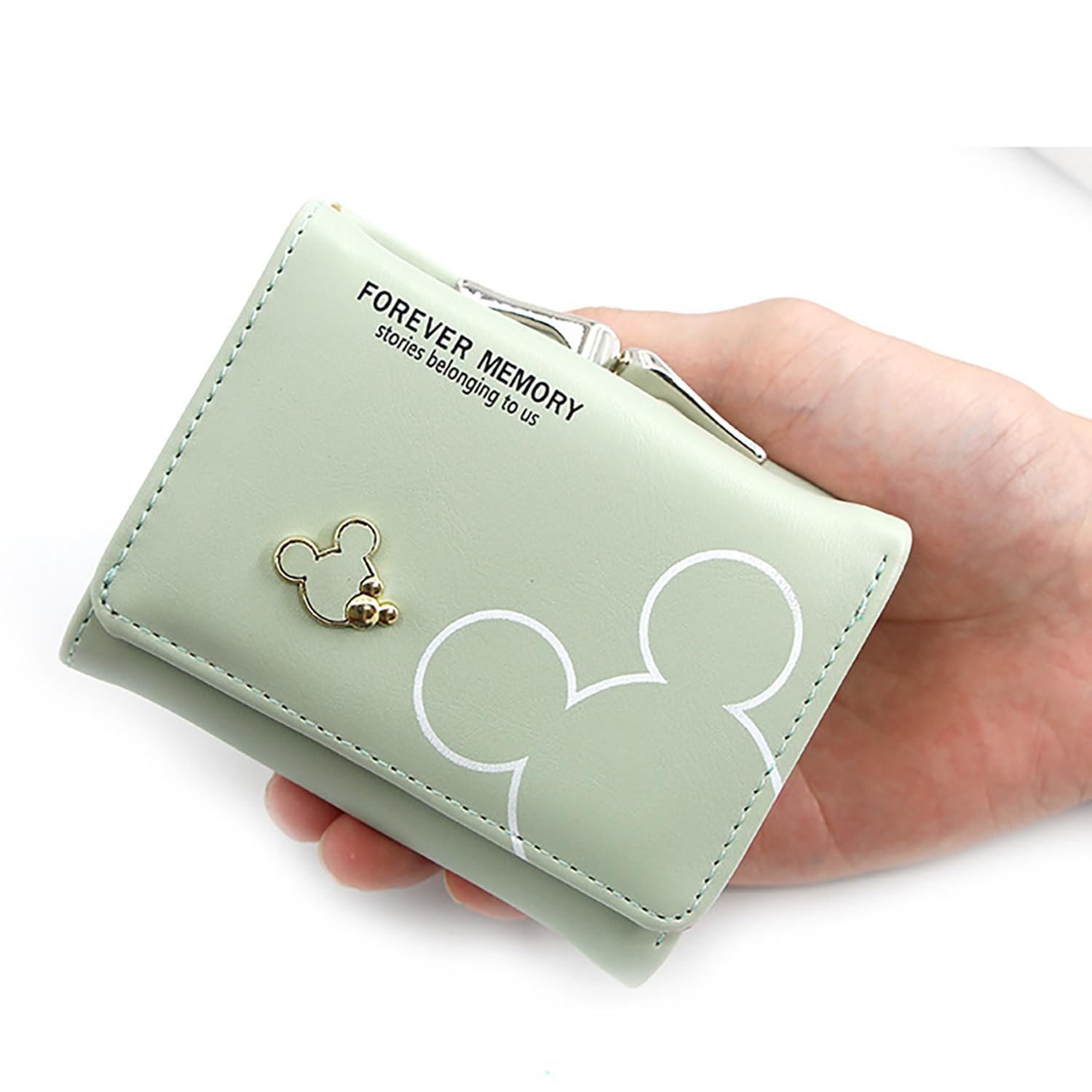 SYGA Women's Cute Mickey Mouse PU Leather Wallet with Iron Clip Stylish Card & Coin Purse(Green)