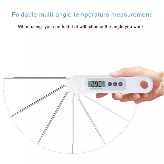 SYGA Instant Read Cooking Thermometer Digital Food Thermometer Backlit LCD Display Foldable Long Probe and Auto On/Off Very Suitable for Kitchen Cooking BBQ Water Meat Milk-White