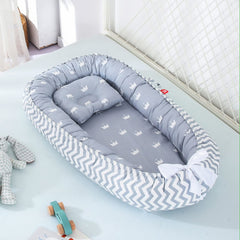 SYGA New Born Baby Nest Portable Reversible Sleeping Bed Foldable Sleeping Toddler Cotton Baby Mattress Pillow for 0-2 Years Baby, 53 X 88 CM, Blue Edge Blue Star
