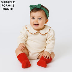 MOMISY 3 Pairs of Baby Spring Winter And Autumn Combed Cotton Long Tube Knee-High Socks (IN, Age, 0 Months, 12 Months, RedBlackOffWhite)