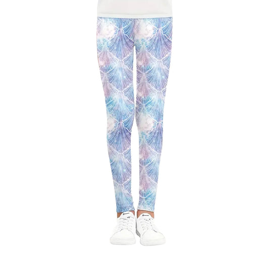 SYGA Children's Leggings Shell Print Girls Leggings Thin Outer Wear Girls Pants Suitable Age for 11-12 Years Old(Blue)