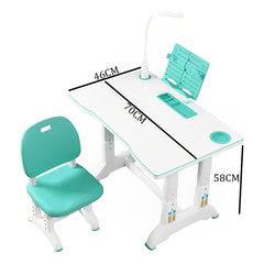 SYGA Kids Height Adjustable Desk and Chair Set Study Table Writing Desk with Eye Protection Lamp (70CM / Fruit Green Luxury)