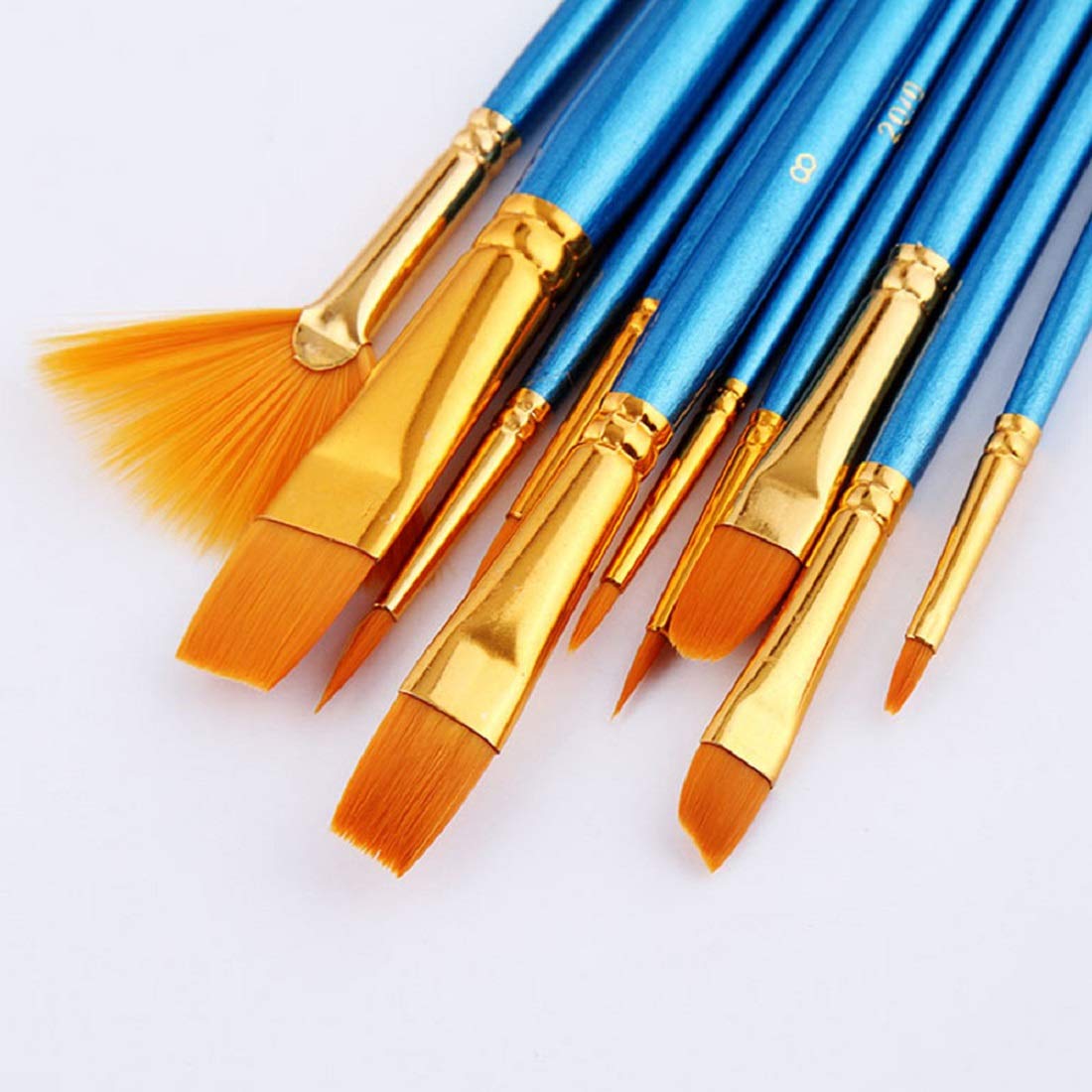 SYGA 10pcs Multi-Function Nylon Brush Assorted Size Artist Painting Brushes(Blue)