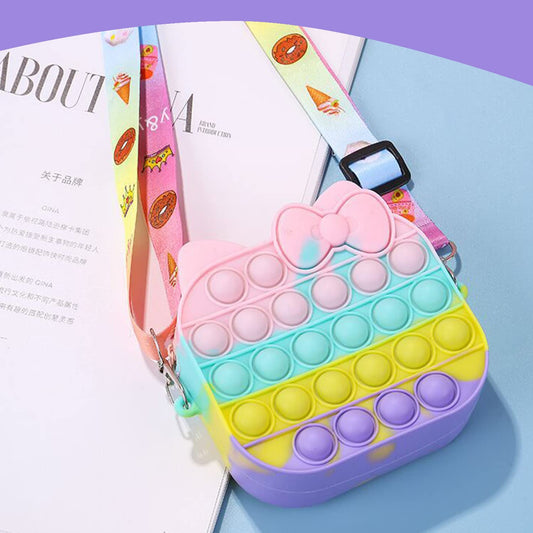 SYGA Children Pop It Fidget Silicone Bag Kids Push Popper Educational Decompression Bubble Shoulder Bag (Single Color)