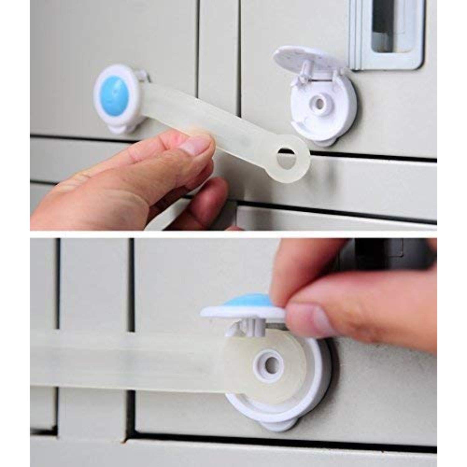 SYGA 20 Pcs Baby Safety Locks | Child Proof Cabinets, Drawers, Appliances, Toilet Seat, Fridge and Oven | Tools Not Required | Uses Dual Adhesive Tape and Latch System (Blue Smiley)