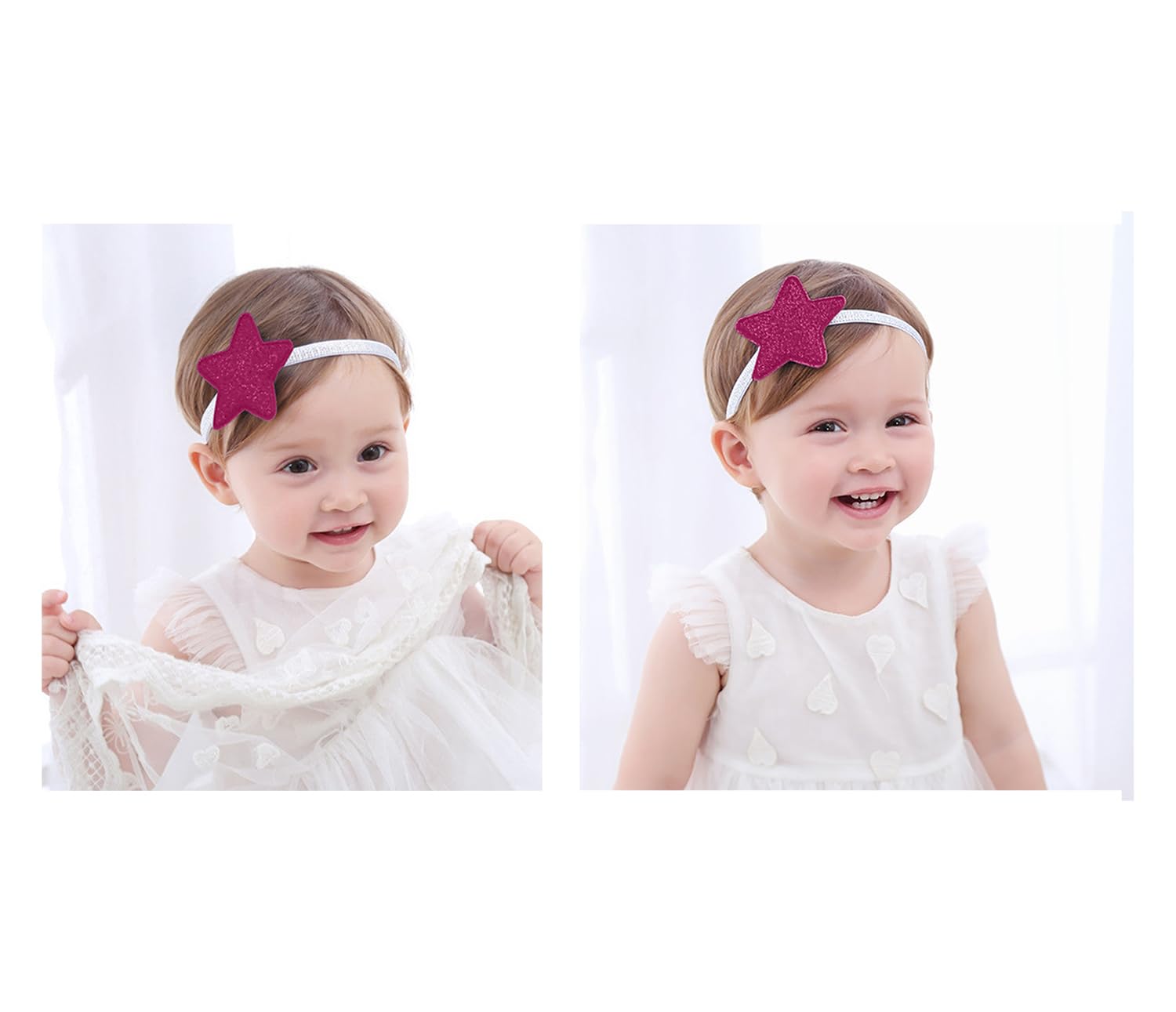 SYGA Baby Girl's Glittery Star Headband Soft & Stretchable Fabric Hairband for Infants, Toddlers Little Princesses (0-3 Years Dark Pink)