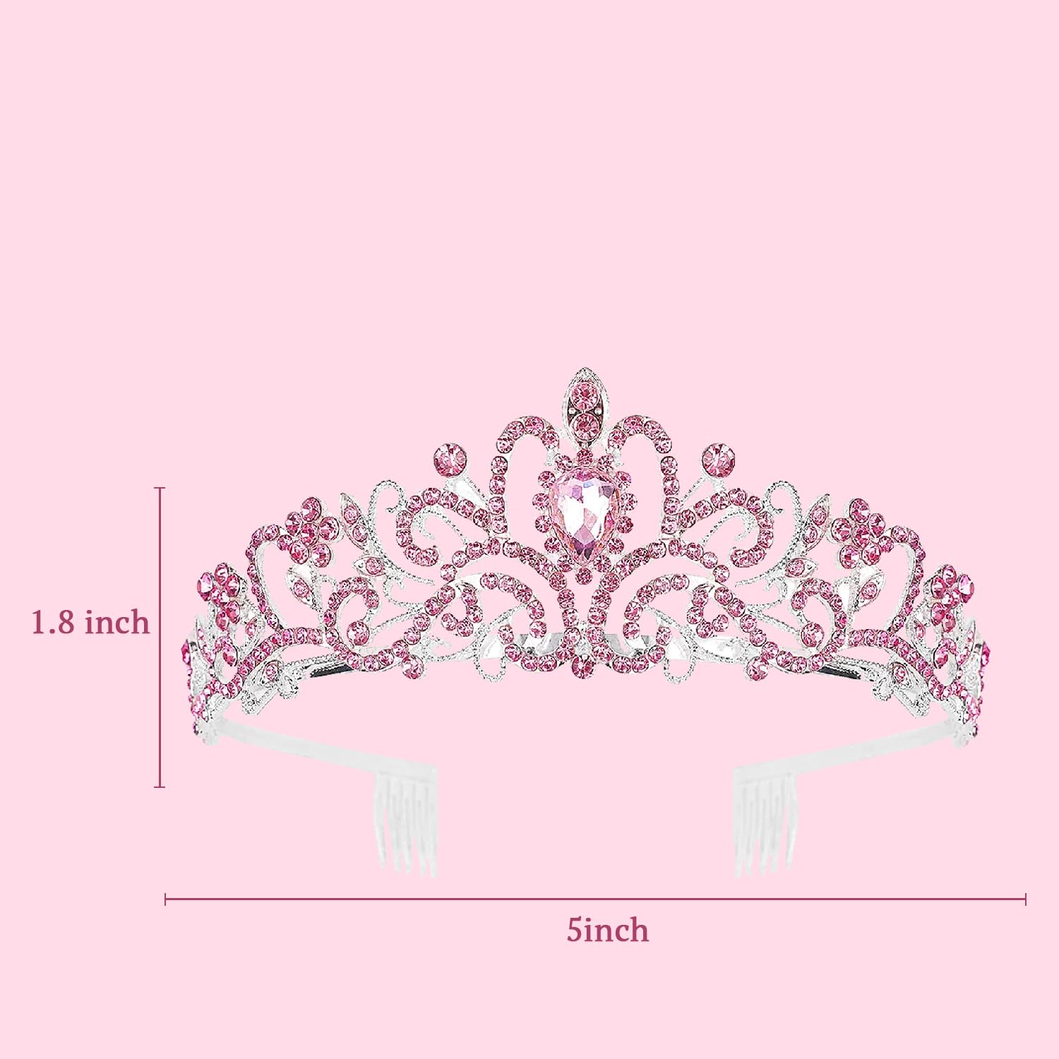 SYGA Bridal Princess Girl Tiara and Rhinestone Crown Headband Hair Accessories for Women Wedding Ceremony Party (Silver Plating + Pink diamonds)