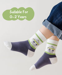 SYGA 5 Pairs Baby Socks, Toddlers Infant Cotton Stretch Crew Socks with Yellow Dinosaur Design, Suitable for 0-2 Years baby