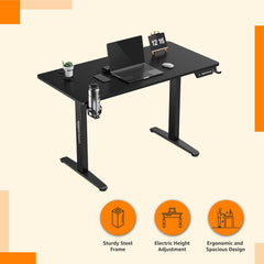 amazon basics Surface Lite Height Adjustable Table for Office Work & Home | Adjustable Height | Ergonomic & Spacious | Sit & Standing Desk | Digital Display (Black)