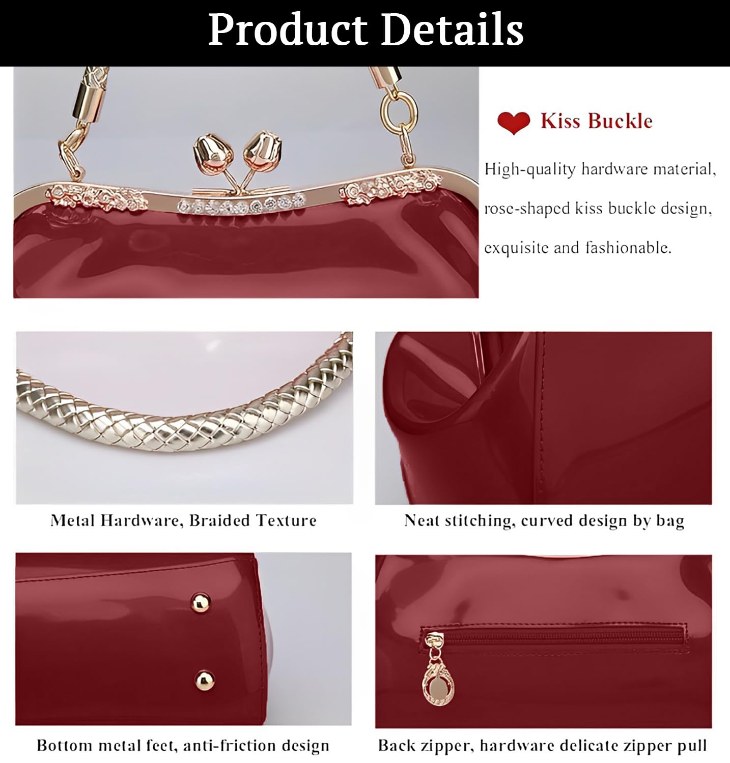 SYGA Women's Glossy Patent Leather Handbag Kiss Lock Purse Top Handle Handbag Suitable Gift for a festival,occasion,Birthday(BURGUNDY)