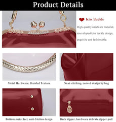 SYGA Women's Glossy Patent Leather Handbag Kiss Lock Purse Top Handle Handbag Suitable Gift for a festival,occasion,Birthday(BURGUNDY)